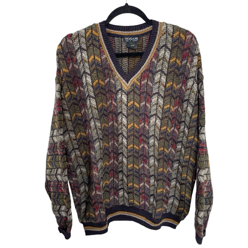 TOSANI Men's Coogi V-Neck Sweater Multicolor Pattern M
